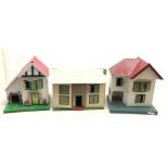 Three 1/16 scale Dolls houses, all having tin plate windows and doors,