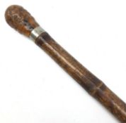 Japanese Meiji bamboo horse measuring stick, burr pommel, metal collar,