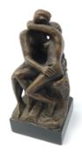 After Rodin 'The Kiss' bronze sculpture on square plinth,