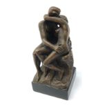 After Rodin 'The Kiss' bronze sculpture on square plinth,