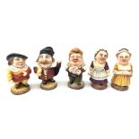 Set of five early 20th century Capodimonte 'Caramogi' figures by Richard Ginori H10cm max