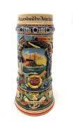 Early 20th century German reservists Beer stein marked SMS Schlesien, Kiel 1911-14, Reserve Hat Ruh,