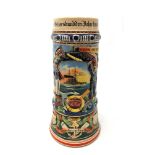 Early 20th century German reservists Beer stein marked SMS Schlesien, Kiel 1911-14, Reserve Hat Ruh,