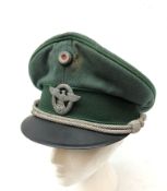 German Field Police Officers cap with metal badge and black peak, interior marked Hessische Polizei,