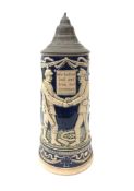 WW1 German relief moulded stein 'Wir halten fest und treu zusammen!' translated to We firmly and