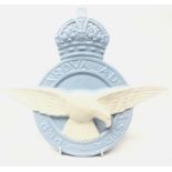 Ridgways pottery blue & white RAF badge, with Kings Crown cresting, H28cm,