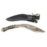 Kukri Knife, 28cm curved blade dot prick decorated with scrolls and India,