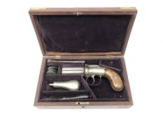 19th century six shot percussion Pepper box revolver with 7cm proofmarked barrels, action,