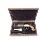 19th century six shot percussion Pepper box revolver with 7cm proofmarked barrels, action,