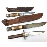 Hunting knife, the 18cm single edge steel blade marked Whitby Solingen Germany with staghorn grip,