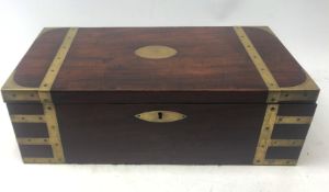 19th century Officers mahogany brass bound campaign writing box,