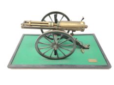 Scratch built brass model of an 1861 Gatling Gun with rotating barrels,