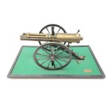 Scratch built brass model of an 1861 Gatling Gun with rotating barrels,