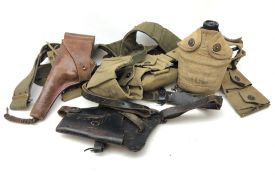 WW2 American webbing belt with ten pouches water bottle and sewing kit, marked HO7F 1943 S.