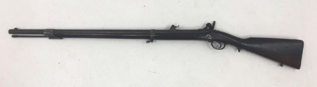 19th century Military percussion cap rifle, 32.5in barrel stamped ELG, action stamped F.