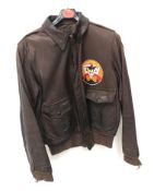 WW2 US Air Force brown leather flying jacket, back painted 'Liberty Belle',