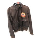 WW2 US Air Force brown leather flying jacket, back painted 'Liberty Belle',