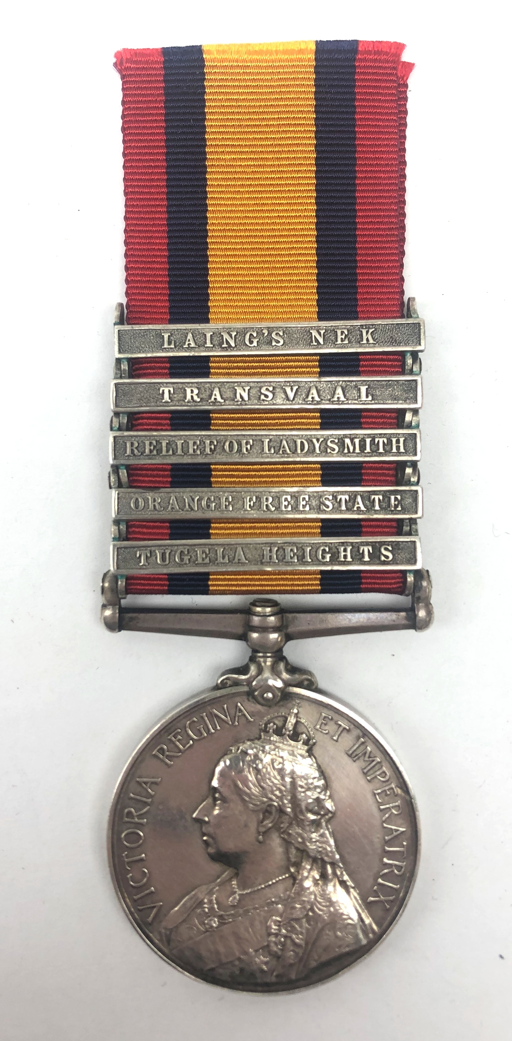 Queens South Africa medal, with clasps for Laing's Nek, Transvaal.