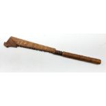 Samoan wooden club, shaped blade with serrated edge and painted geometric decoration,