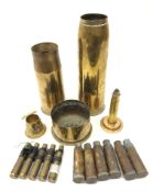 Trench Art - Royal Artillery conical brass ashtray H6cm, tall pedestal brass table lighter,