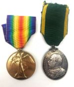 WW1 Victory medal to 2.Lieut. A.Jackson, and an Edward Vll Territorial Efficiency Medal to 126 Sgt.