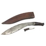 Kukri knife, 35cm curved steel blade stamped on back F.