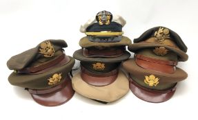 Collection of USA Army peaked caps by Terry & Juden, Stetson, Mather Field, Bancroft,