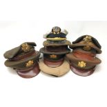 Collection of USA Army peaked caps by Terry & Juden, Stetson, Mather Field, Bancroft,