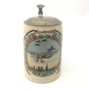 German presentation Beer stein, printed with a study of a Bi-plane,