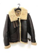 US Air Force style brown leather sheepskin lined flying type jacket size 40,