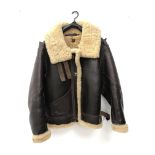 US Air Force style brown leather sheepskin lined flying type jacket size 40,