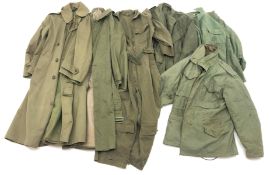 US Air Force Summer Flying Suit, two US Field Overcoats, O.D.