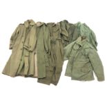 US Air Force Summer Flying Suit, two US Field Overcoats, O.D.