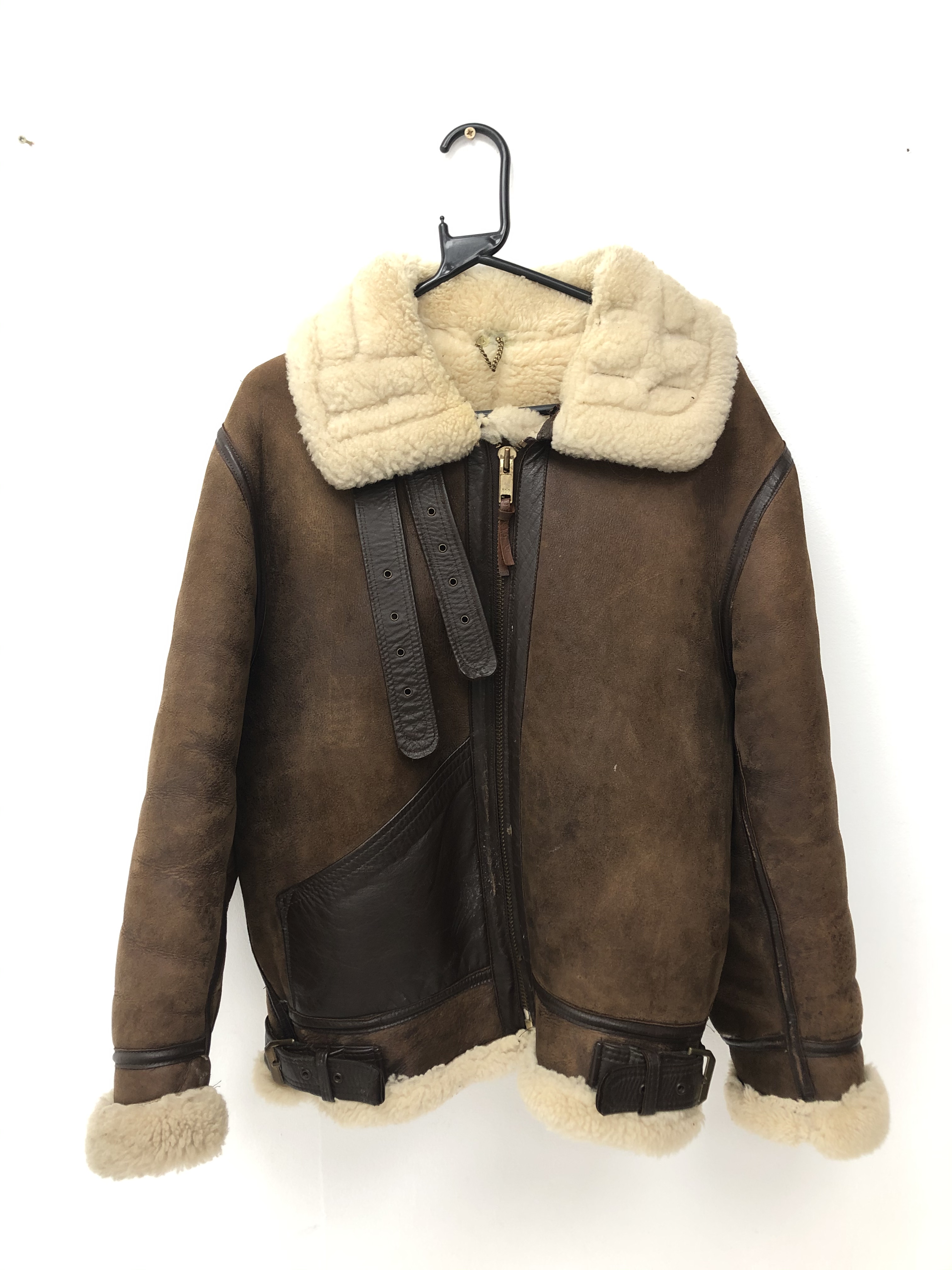 US Air Force style brown leather sheepskin lined flying type jacket,