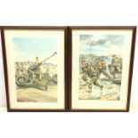 Charles C Stadden 1919-2002, Ack Ack Gun and Normandy Landing, pair of watercolours,