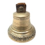 Small Russian cast bronze bell with cyrillic inscription around the base,