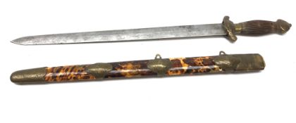 Chinese Dao sword, 42cm twin edge straight tapering blade,