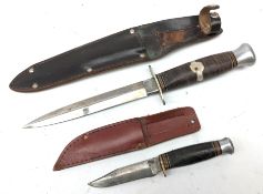WW2 Fighting knife, 15cm twin edge tapering steel blade stamped William Rodgers I Cut My Way,