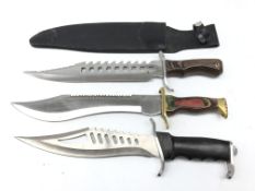 Large Rambo type knife, 30.5cm pierced saw back blade with shaped grip, L43.