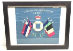 WW1 embroidered silk panel entitled 'Souvenir De La Grande Guerre A.D.