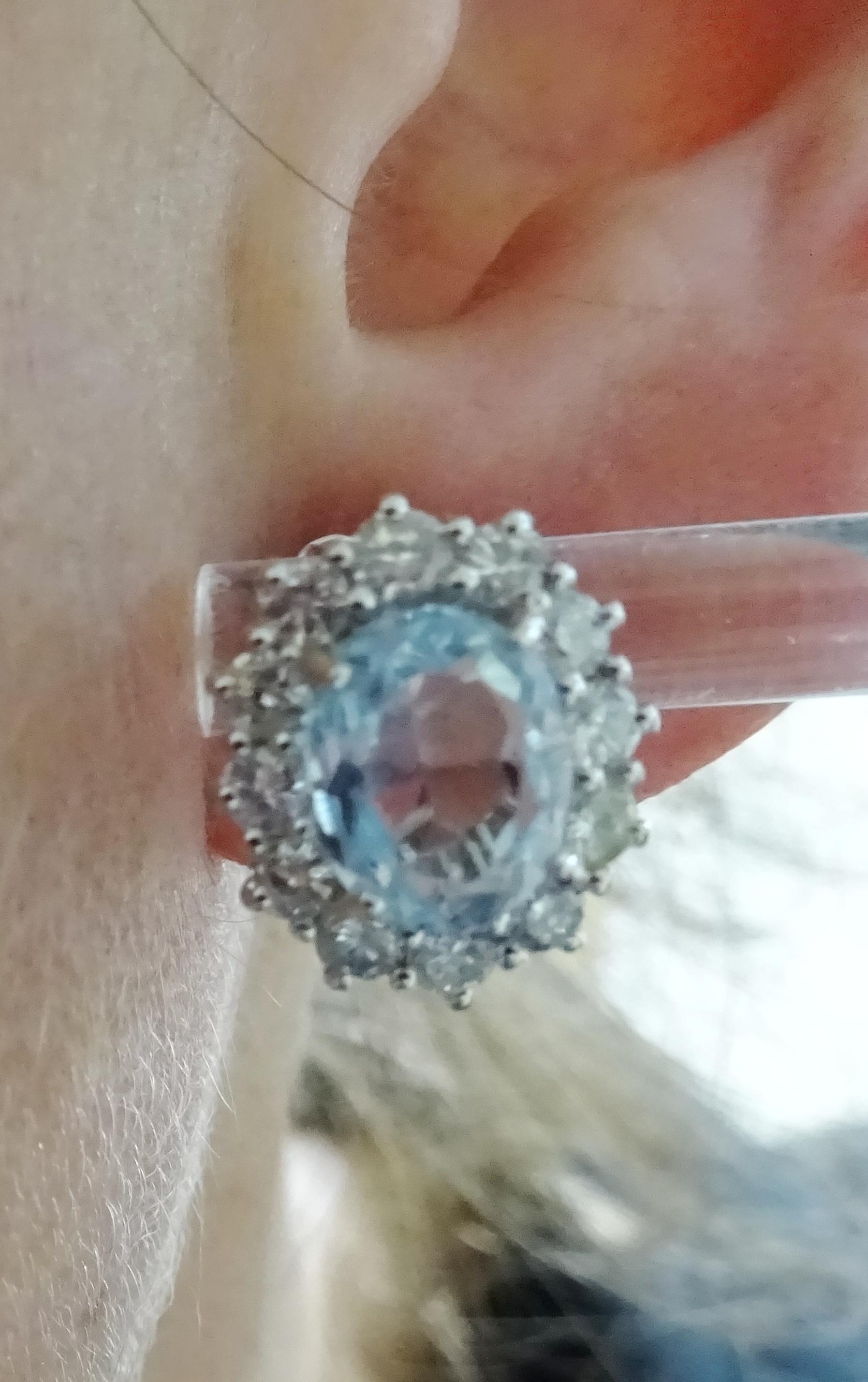 Pair of 18ct white gold aquamarine and diamond cluster earrings hallmarked, - Image 3 of 5