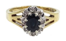 9ct gold sapphire and diamond cluster ring, hallmarked Condition Report Size M,