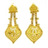 Pair of Asian 22ct gold filigree pendant screw back earrings, stamped 916 22KDM, approx 6.