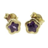 Pair of gold amethyst star stud earrings,