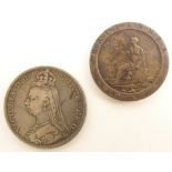 George III 1797 cartwheel penny and a Queen Victoria 1887 crown coin