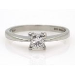 Platinum single stone princess cut diamond ring hallmarked, diamond 0.
