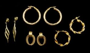 Four pairs of 9ct gold earrings stamped 375 or tested,