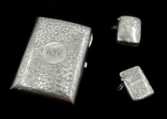 Silver cigarette case, bright cut decoration, Martin Hall & Co Ltd, Birmingham 1913,