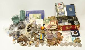 Accumilation of Great British and World coins and banknotes including Queen Elizabeth II 1997