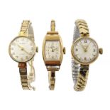 Tissot 9ct gold ladies wristwatch on gold-plated expanding strap,